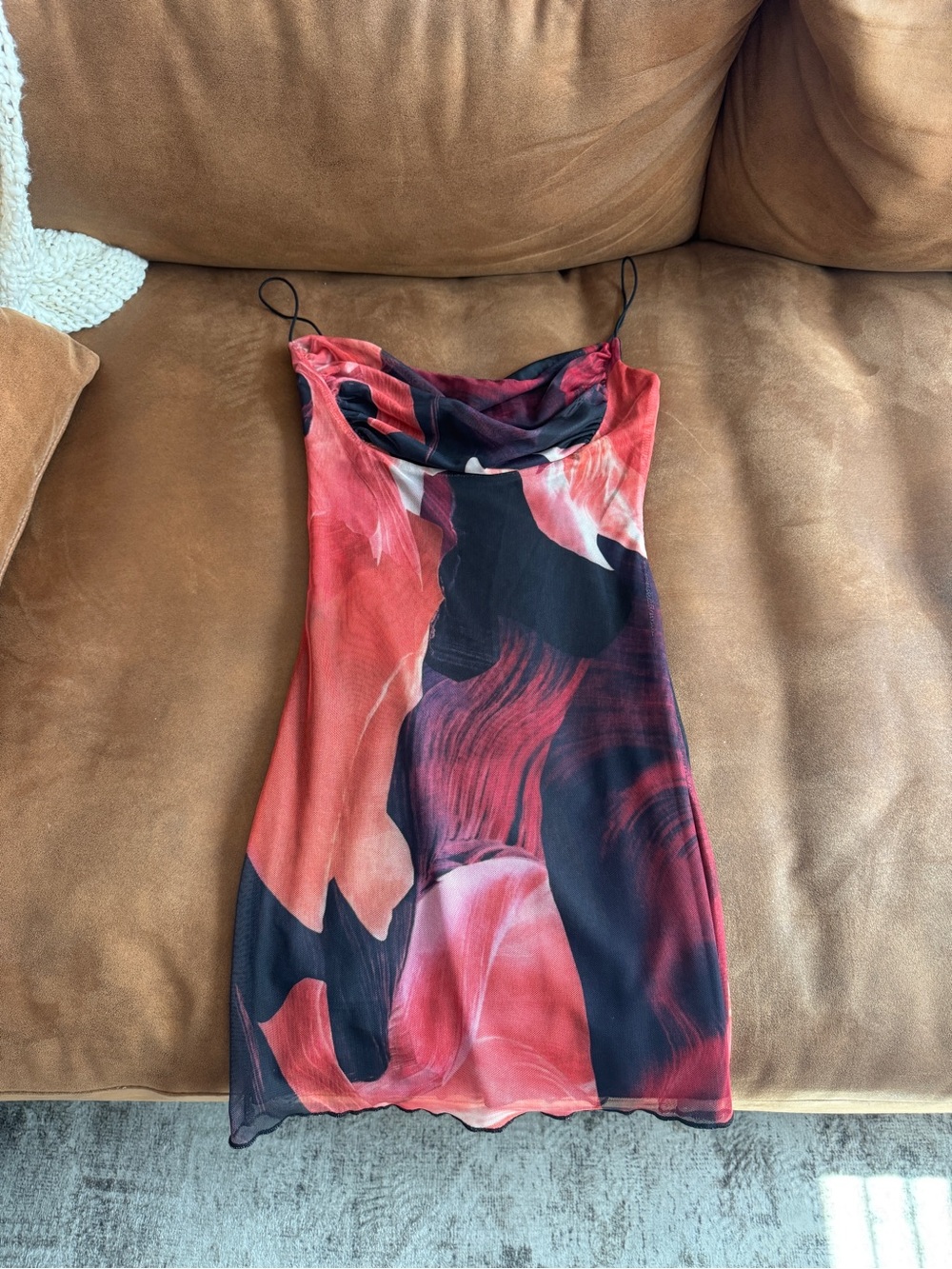 Princess Polly Red & Black Abstract Cowl Slip Dress